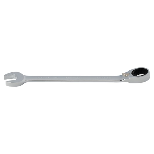 PROTO JSCV22T chrome combination ratcheting wrench, open-end and ratcheting box end, side view, white background.