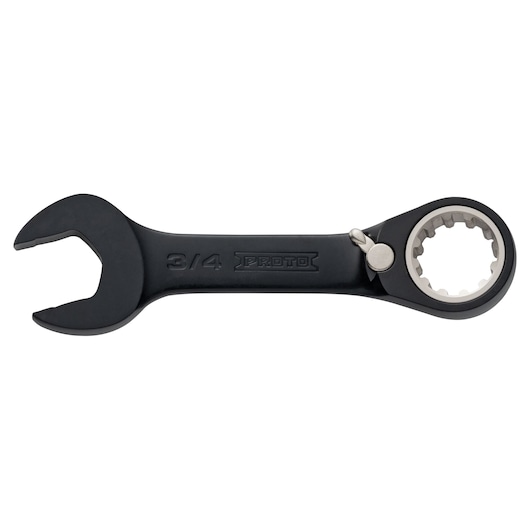 PROTO JSCV24S ratcheting combination wrench, black finish, 3/4 inch size, side view on white background.