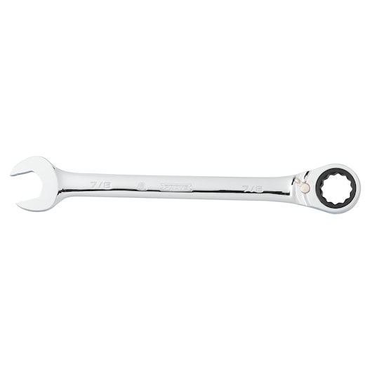 PROTO JSCV28T chrome ratcheting combination wrench front angle on white background