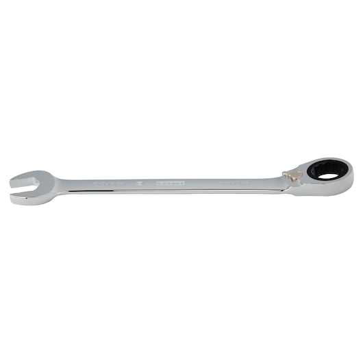 PROTO JSCV34T ratcheting combination wrench, silver chrome, side angle, tool photography