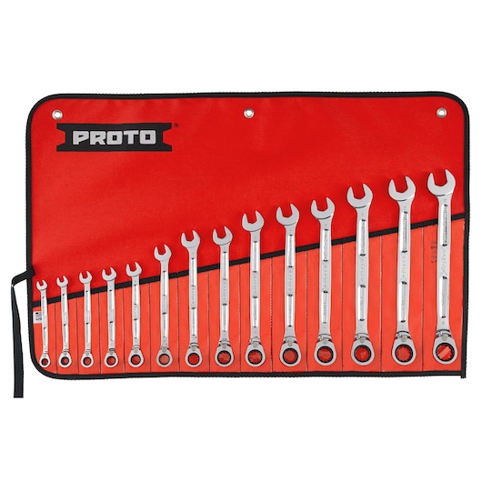 Proto® 14 Piece Full Polish Metric Combination Reversible Ratcheting Wrench Set - Spline