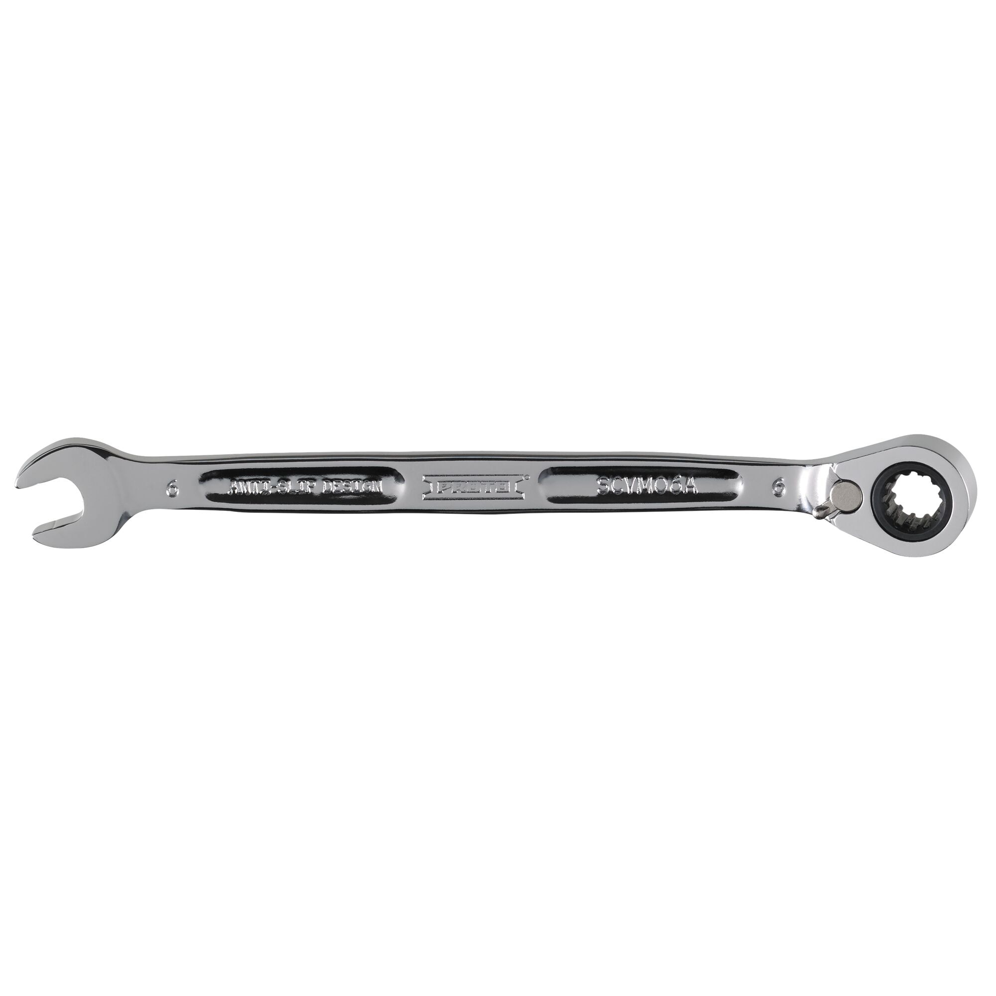 6mm Full Polish Reversible Ratcheting Combination Wrench - Spline