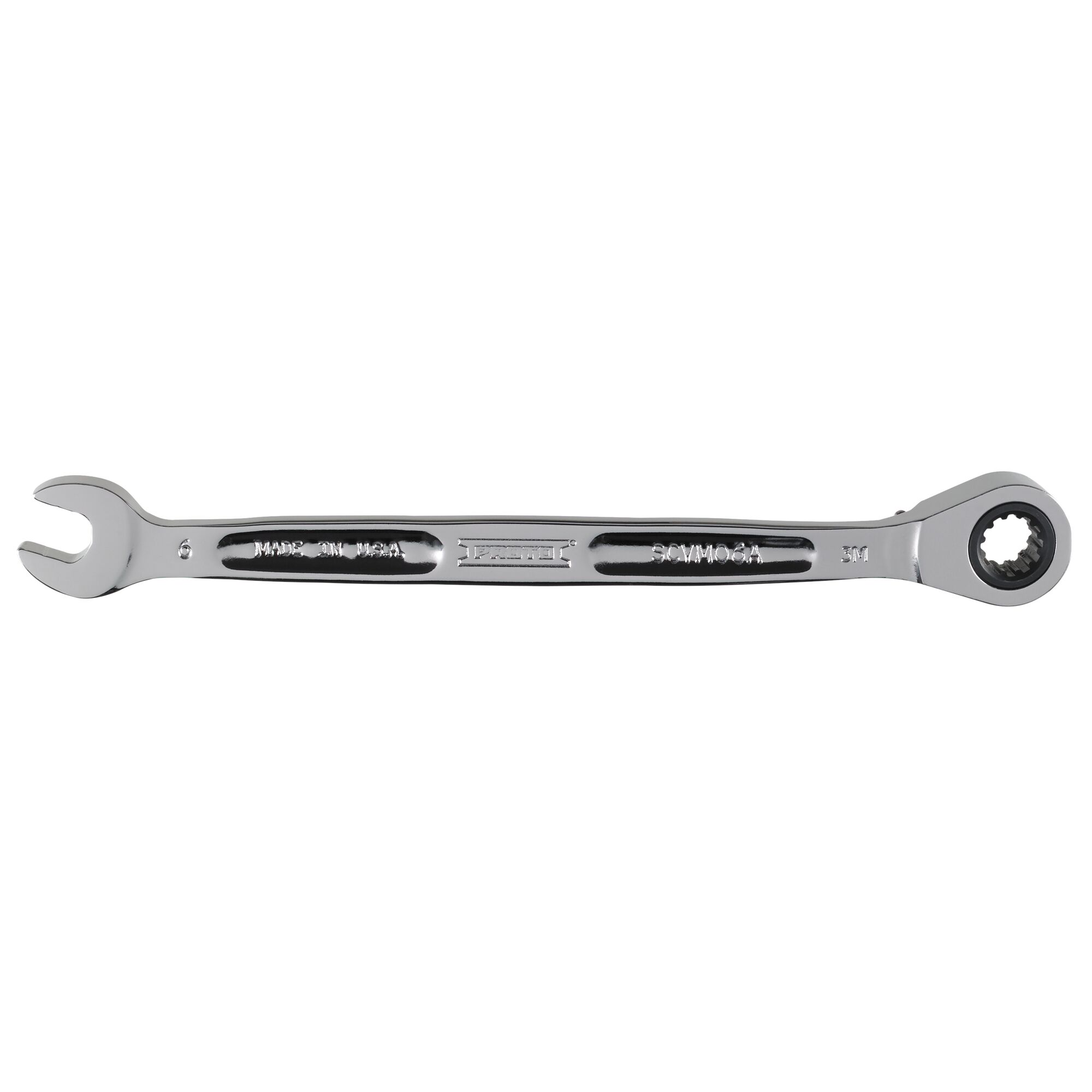 6mm Full Polish Reversible Ratcheting Combination Wrench - Spline