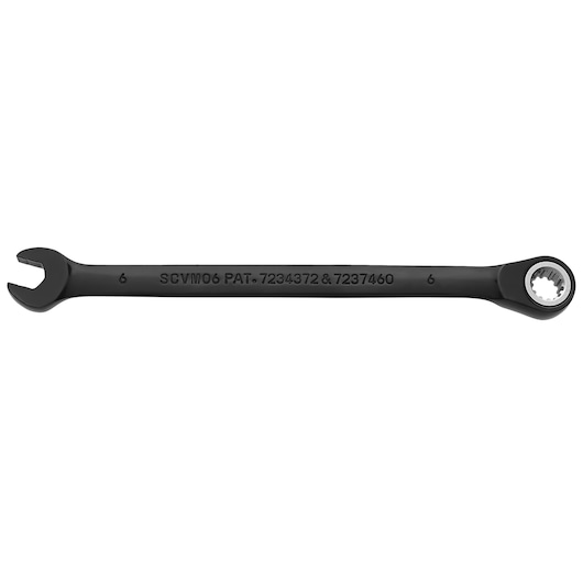 PROTO JSCVM06 combination ratcheting wrench, black finish, size 6mm, flat lay on white background.
