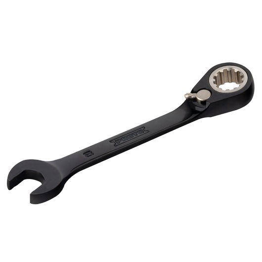 PROTO JSCVM08S black ratcheting combination wrench front angle on white background.
