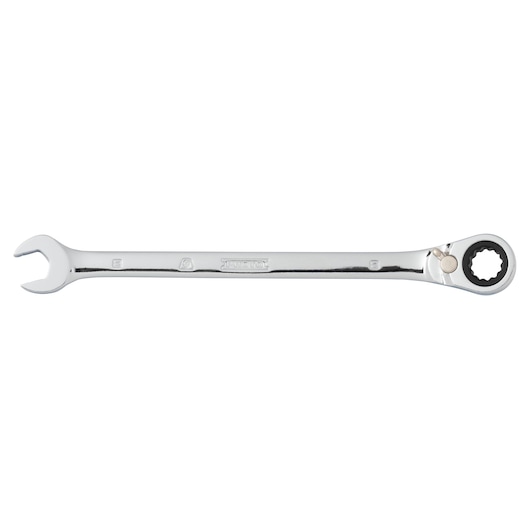 PROTO JSCVM08T chrome combination ratcheting wrench, side angle, on white background