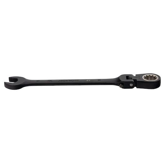 PROTO JSCVM09F black flex-head ratcheting combination wrench photographed from the side on white background.