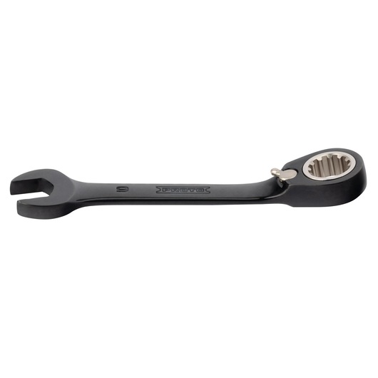 Proto JSCVM09S black ratcheting combination wrench, side angle, on white background.