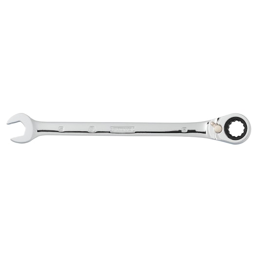 PROTO JSCVM09T chrome ratcheting combination wrench, open-end and ratcheting box-end, side view on white background.