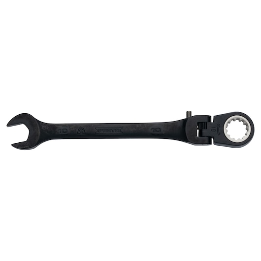 PROTO JSCVM10F black ratcheting combination wrench with flex head, product photo on white background.