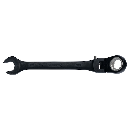 PROTO JSCVM10F black ratcheting combination wrench, open-end and box-end, side view, white background.