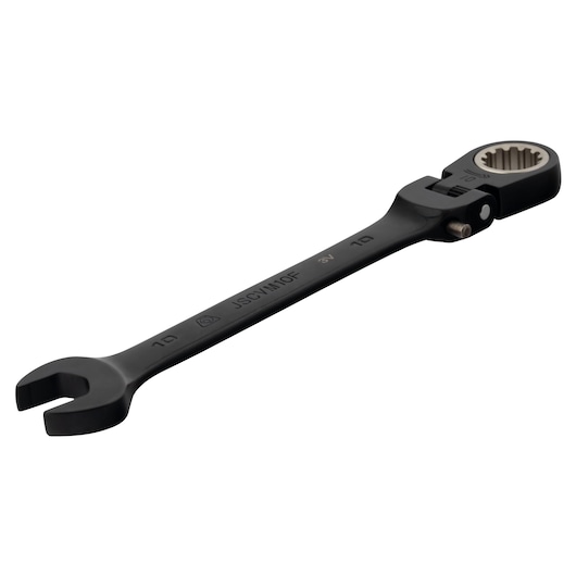 PROTO JSCVM10F black ratcheting combination wrench, 10mm, front angle on white background.