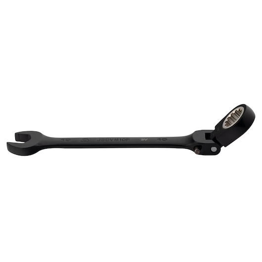 PROTO JSCVM10F black flex-head combination wrench, side view, on white background.