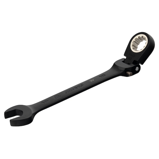 PROTO JSCVM10F black combination ratcheting wrench, angled view on white background.