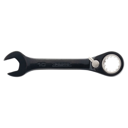 PROTO JSCVM10S black ratcheting combination wrench, product photography, front angle on white background.