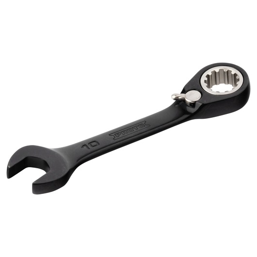 PROTO JSCVM10S black ratcheting combination wrench, open-end and box-end view on white background.