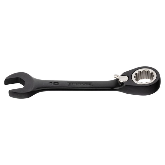 PROTO JSCVM10S black ratcheting combination wrench, side view, with open-end and box-end.