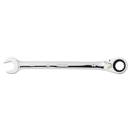 PROTO JSCVM11T chrome ratcheting combination wrench, flat lay, white background.