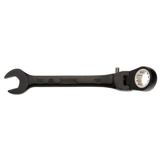 PROTO JSCVM12F black ratcheting combination wrench, 12mm size, flat front view on white background.