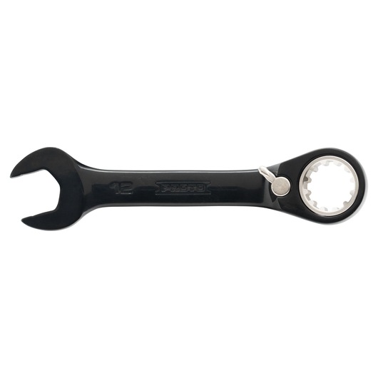 PROTO JSCVM12S black ratcheting combination wrench, front angle, tool photography