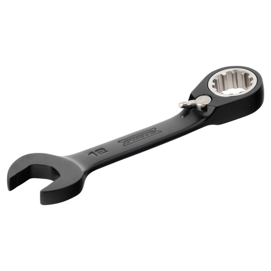 PROTO JSCVM12S black ratcheting combination wrench, open end and boxed ratchet, 12mm, product side angle photo
