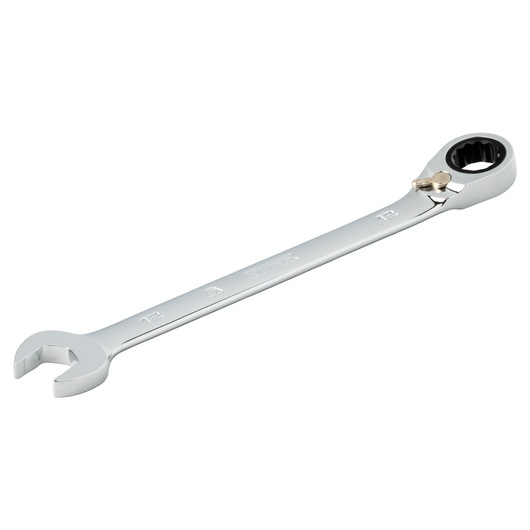 PROTO JSCVM12T combination ratcheting wrench, 12mm size, chrome finish, side angle on white background.