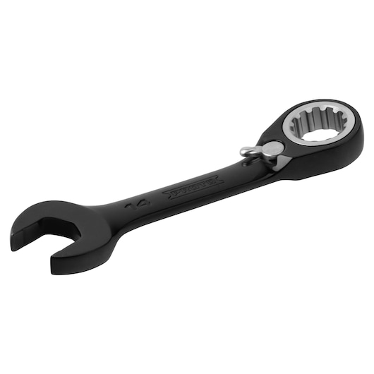 PROTO JSCVM14S black ratcheting combination wrench, 14mm, side angle, on white background