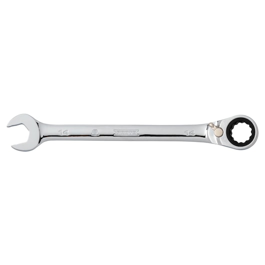PROTO JSCVM14T combination ratcheting wrench, silver, straight-on angle on white background.