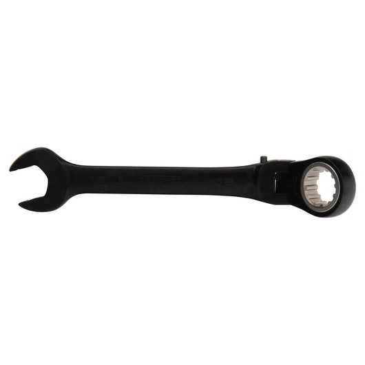 PROTO JSCVM15F ratcheting combination wrench, black finish, full side view on white background.