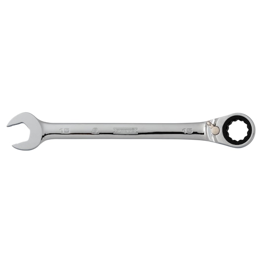 PROTO JSCVM15T combination ratcheting wrench, chrome finish, straight angle product photography.