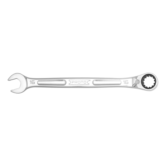 PROTO JSCVM16B combination ratcheting wrench, 16mm, silver finish, flat view on white background.