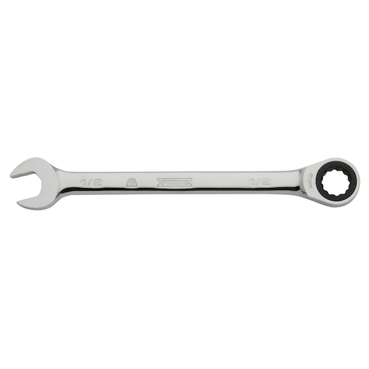 Photo of PROTO JSCVM16F combination wrench, chrome finish, 1/2 inch, flat lay, white background.