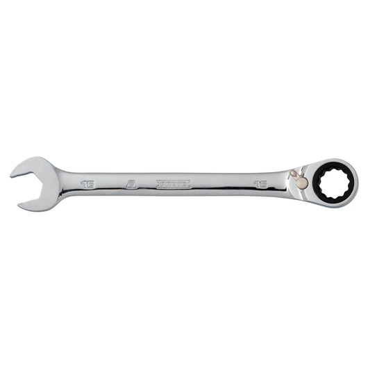 PROTO JSCVM16T chrome combination ratcheting wrench, 16mm, front angle on white background.