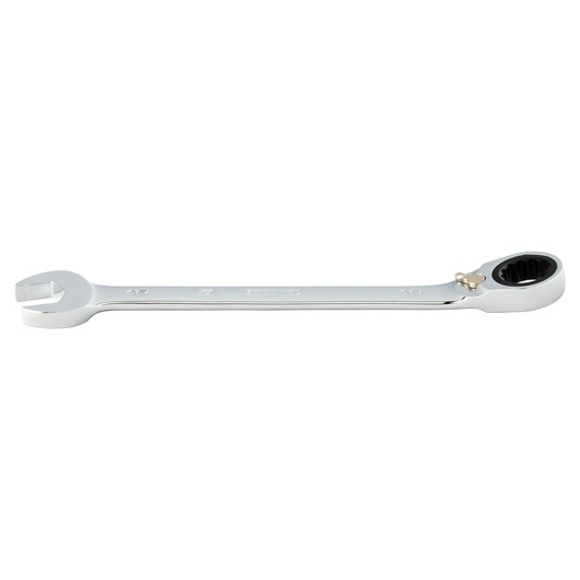 PROTO JSCVM16T chrome combination ratcheting wrench, product side view, photography on white background.