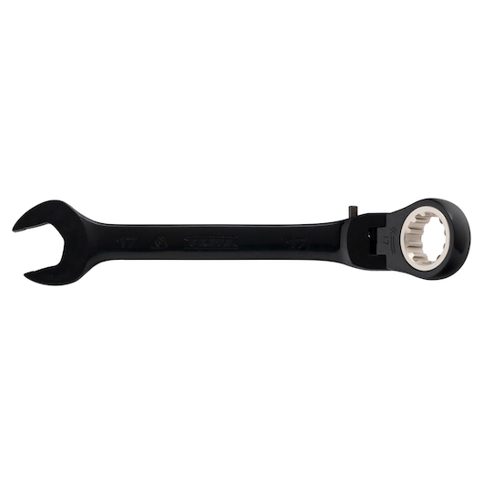 PROTO JSCVM17F black ratcheting combination wrench, side angle, open-end and ratcheting box end visible.