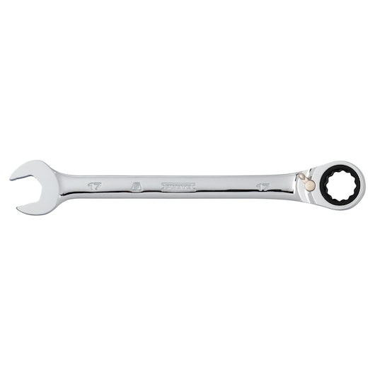 PROTO JSCVM17T chrome ratcheting combination wrench, 17mm, side view on white background.