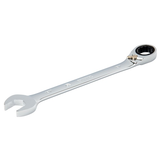 PROTO JSCVM17T chrome ratcheting combination wrench, 17mm, product angle view on white background.