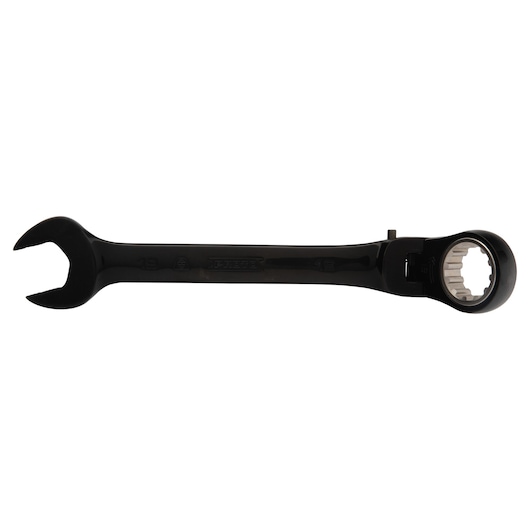 PROTO JSCVM19F black ratcheting combination wrench front angle on white background.