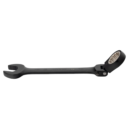 PROTO JSCVM19F ratcheting flex-head combination wrench, black finish, side view on white background.