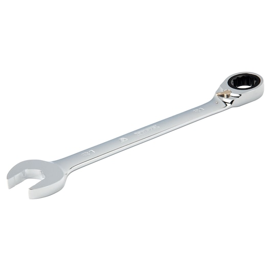 PROTO JSCVM21T chrome combination ratcheting wrench, angled view, tool on white background.