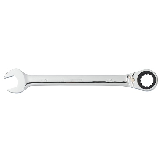 PROTO JSCVM24T chrome combination ratcheting wrench, 24mm size, product photo, side angle, tool category