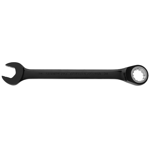 PROTO JSCVM24 combination wrench, black finish, open-end and box-end, top-down view on white background.