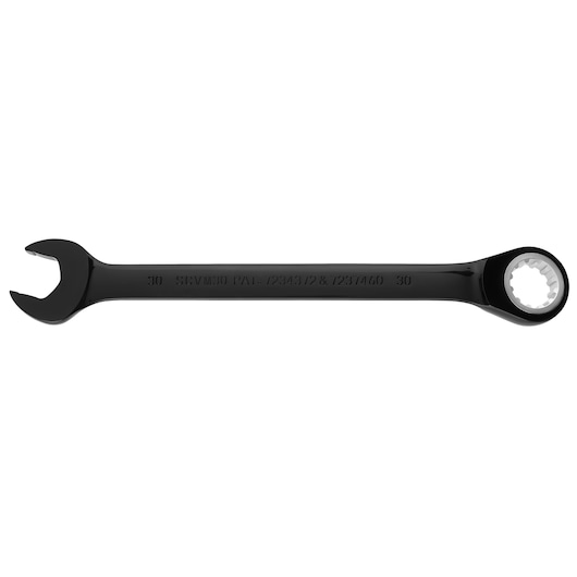 PROTO JSCVM30 combination wrench, black finish, box end and open end, product side view on white background.