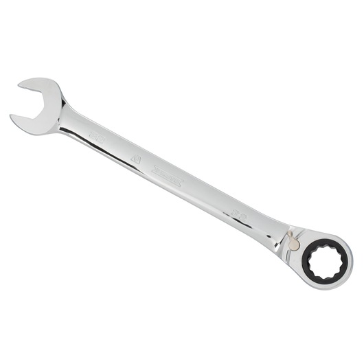 PROTO JSCVM32T chrome ratcheting combination wrench, open-end and box-end, front angle on white background.