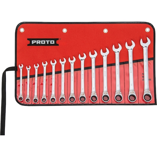 Proto® 13 Piece Full Polish Metric Combination Reversible Ratcheting Wrench Set - 12 Point