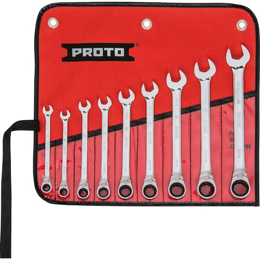 Proto® 9 Piece Full Polish Combination Reversible Ratcheting Wrench Set - 12 Point
