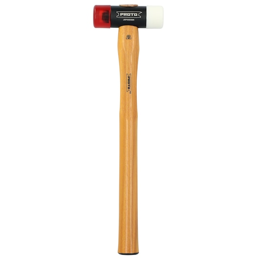 PROTO JSF105HMA mallet with wooden handle, red and white heads; front angle on white background.