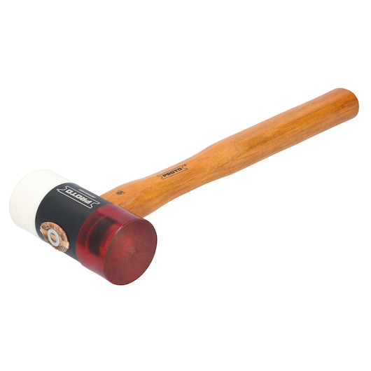 PROTO JSF200HMA mallet with wooden handle, red and white dual-head, product photography on white background.